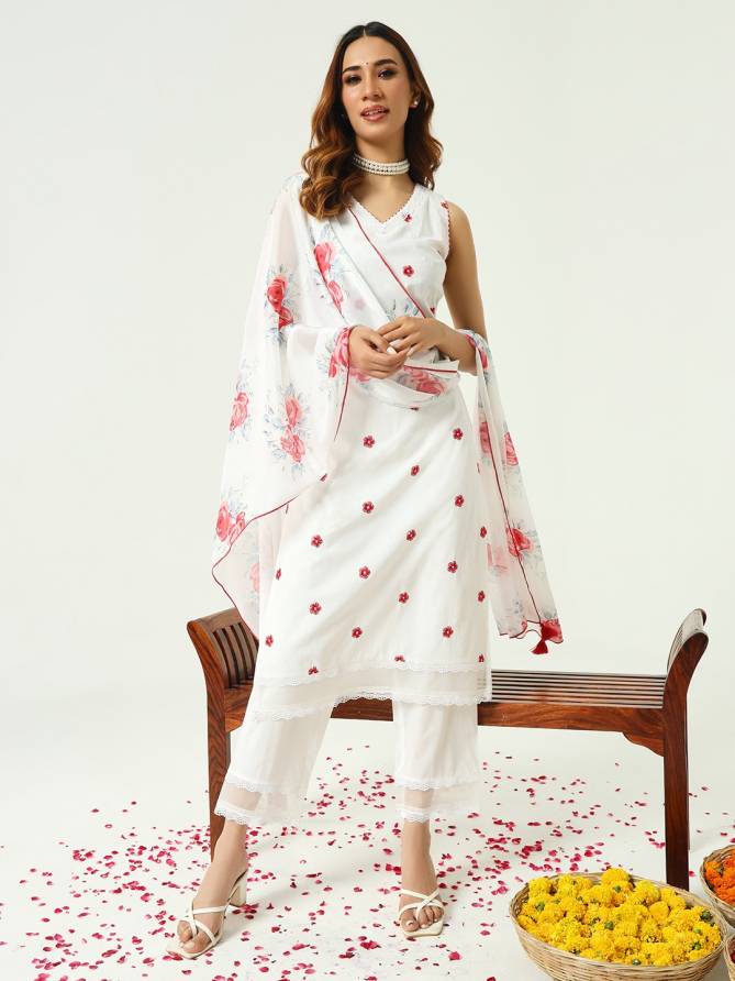 White SET0154 Fiorra Raksha Bandhan Special Kurti With Bottom Dupatta Wholesale Price In Surat
